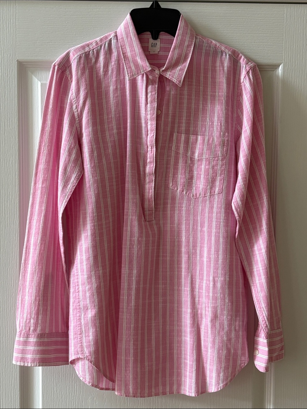 GAP Pink and White Striped Pullover Button Shirt